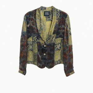 Citron Santa Monica Velvet Burnout Patchwork Jacket S Silk blend Boho Asian